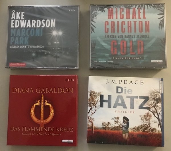 Sonderaktion - 4 Audio-CD-Hörbücher bunt gemischt - Peace / Gabaldon / Crichton / Edwardson - 26 CDs