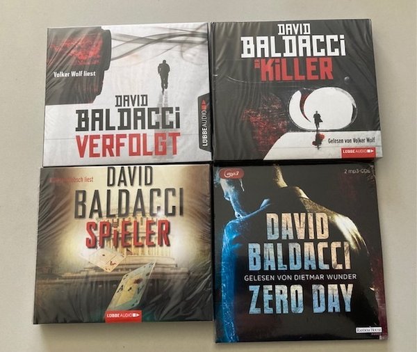 4 Thriller Hörbücher - David Baldacci - Verfolgt / Der Killer / Zero Day / Die Spieler - 20 CDs